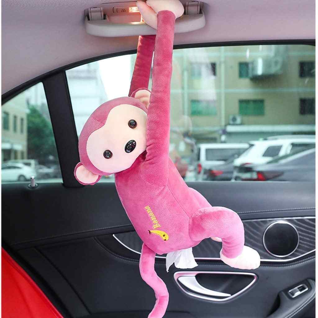 Hanging plush monkey tissue dispenser for car headrest rail