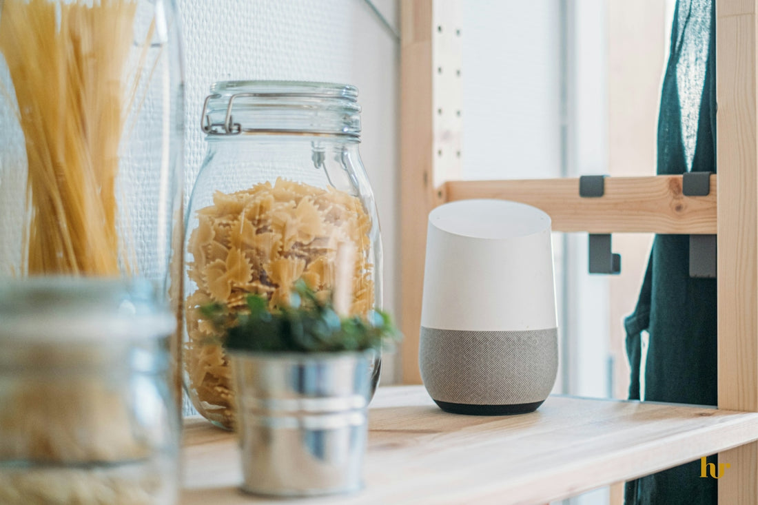 Google Home on white rack