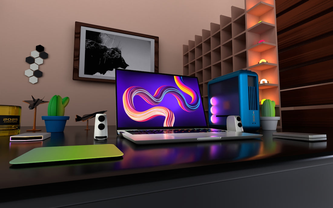 a laptop computer sitting on top of a desk