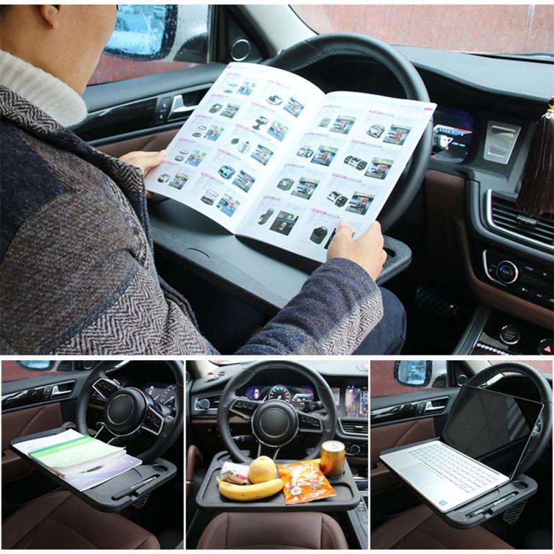 Car steering wheel laptop tray for mobile working on the go