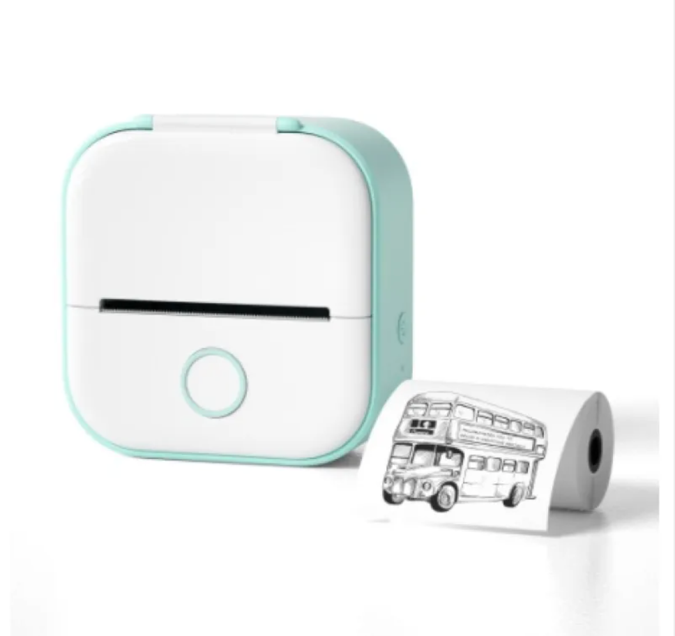 White mini Bluetooth label maker with printed address label