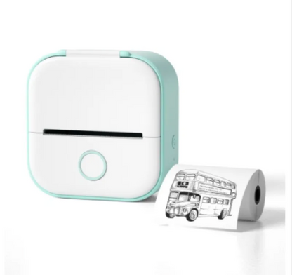 White mini Bluetooth label maker with printed address label