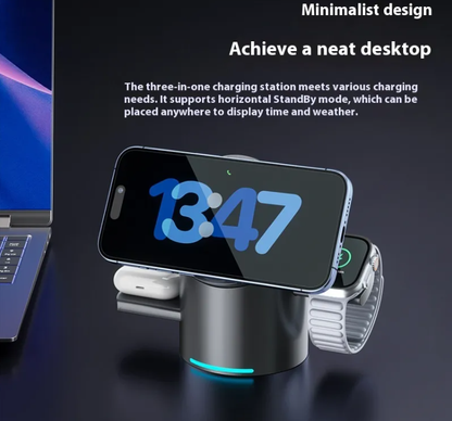 3-in-1 wireless magnetic charging station with MagSafe compatibility