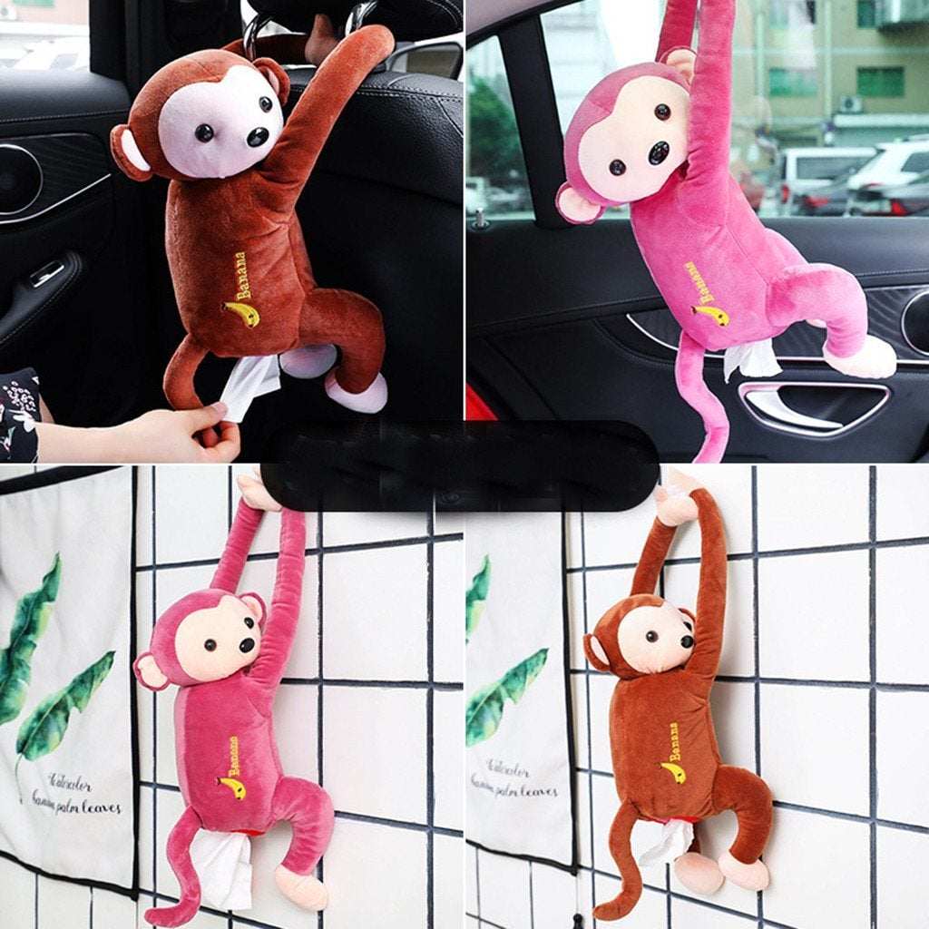 Kids car accessory monkey tissue holder on white background