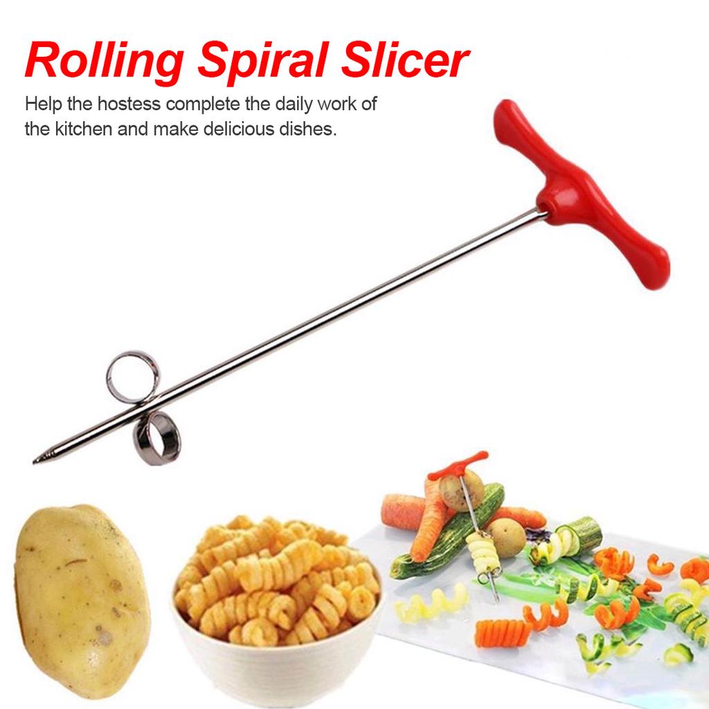 Stainless steel spiral potato cutter with handle for easy slicing