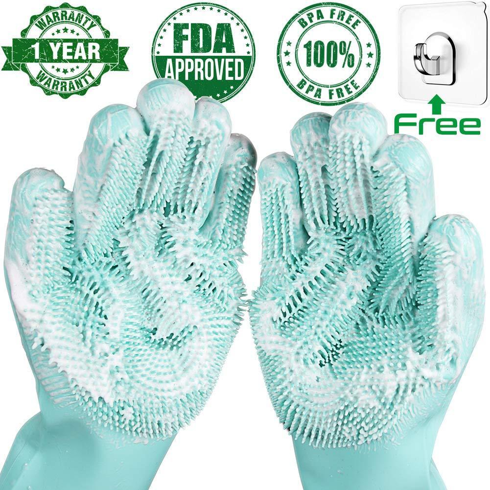 Magic silicone gloves for washing dishes with finger bristle scrubbers