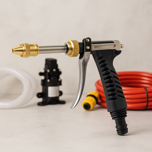 High-pressure car wash spray gun with expandable hose