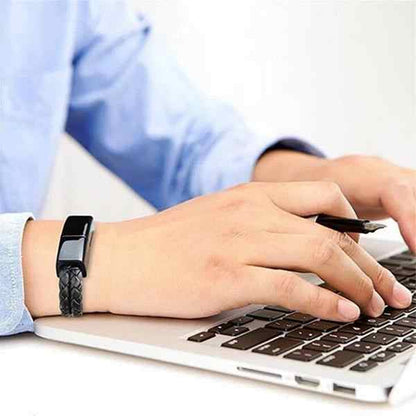 USB bracelet charger leather wristband in black for men and women