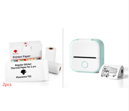 Mini Bluetooth label printer in white on white background
