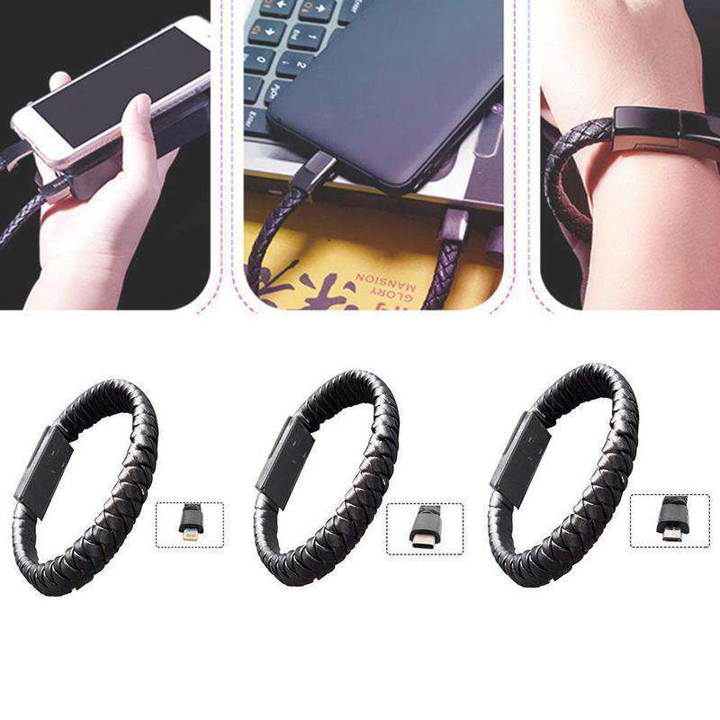 Unisex leather USB bracelet charger emergency phone charger wristband