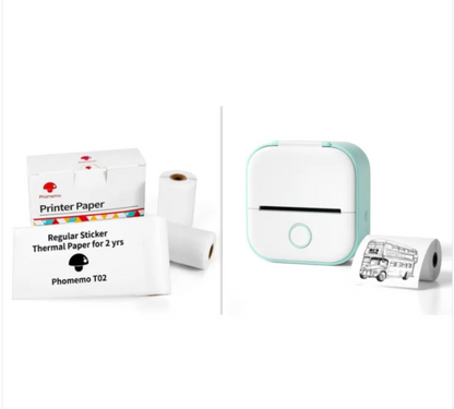 Portable mini label printer connected via Bluetooth to smartphone