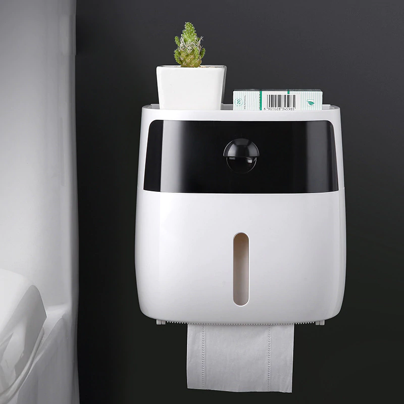 Waterproof toilet paper holder wall mount with lid for shower and spa
