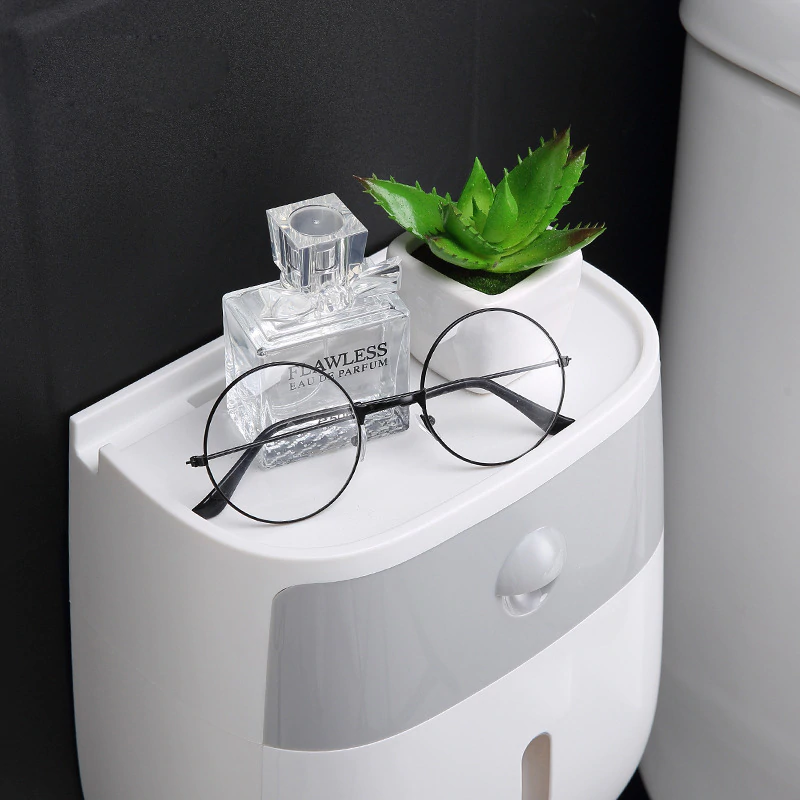 Wall mount toilet paper holder waterproof with phone shelf and storage