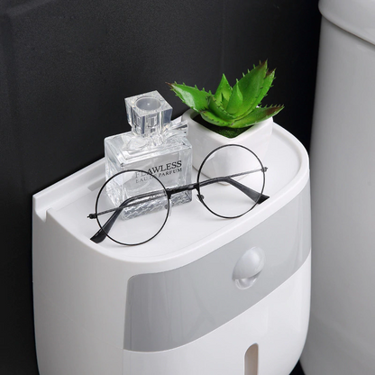 Wall mount toilet paper holder waterproof with phone shelf and storage