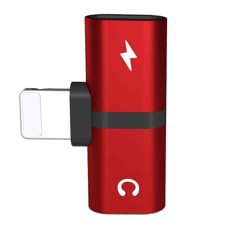 2-in-1 headphone and charger adapter for iPhone in red