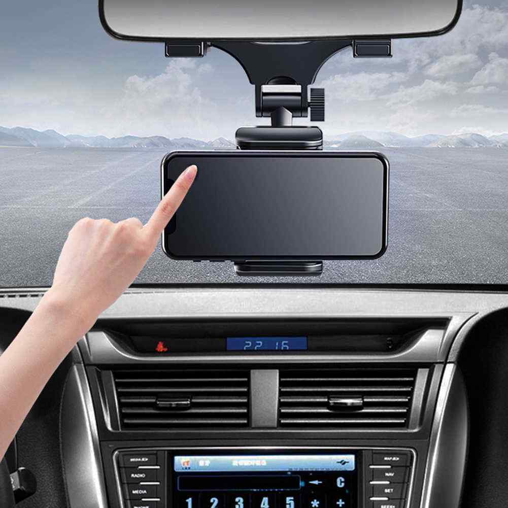 360 degree rotating phone holder clipped to car rearview mirror