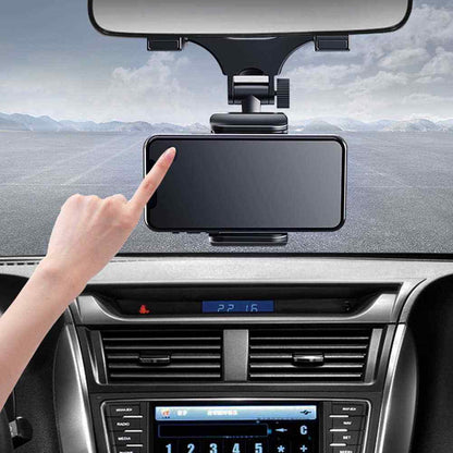 360 degree rotating phone holder clipped to car rearview mirror