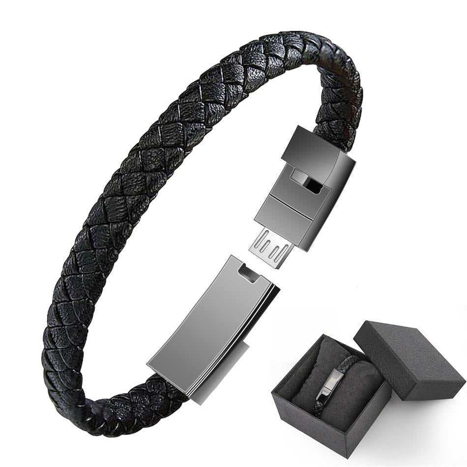 Leather design USB charging bracelet compatible with iPhone Lightning port