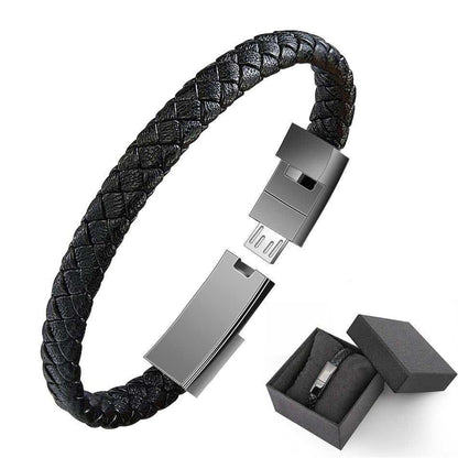 Leather design USB charging bracelet compatible with iPhone Lightning port