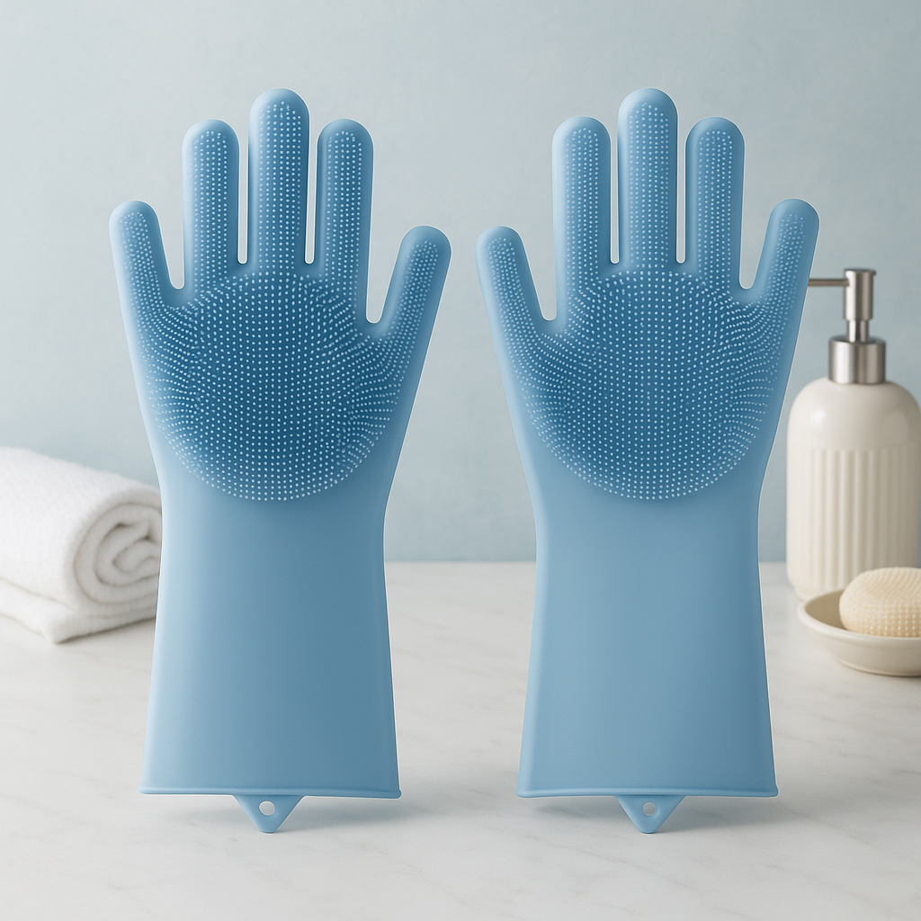 Durable silicone scrubber gloves for heavy duty kitchen and household cleaning
