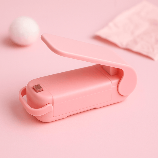 pink bag sealer on a pink background