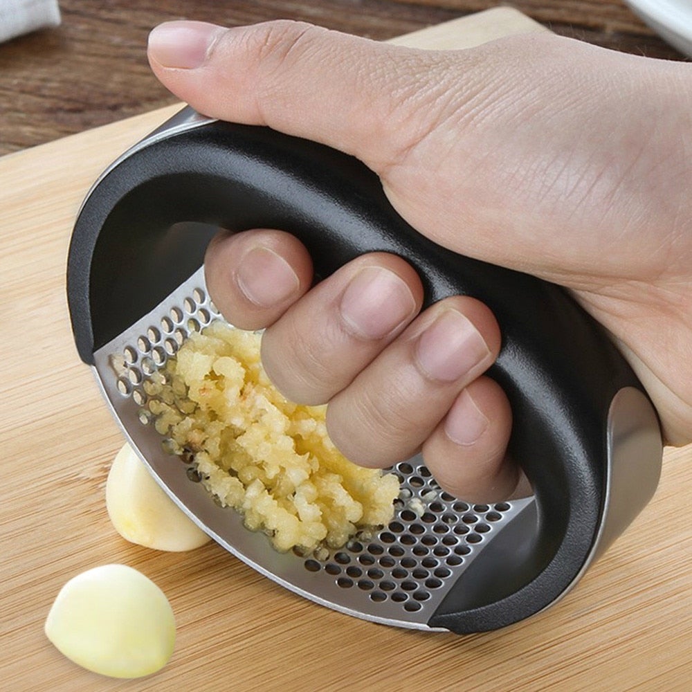 Professional stainless steel garlic press mincer for home and restaurant kitchen