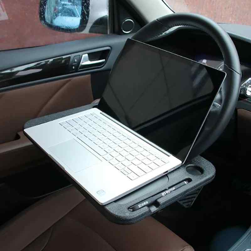 Portable steering wheel tray attached to car steering wheel