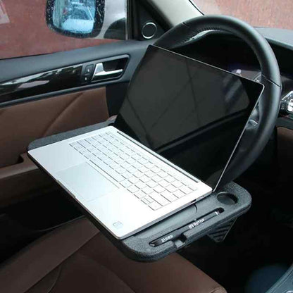 Portable steering wheel tray attached to car steering wheel