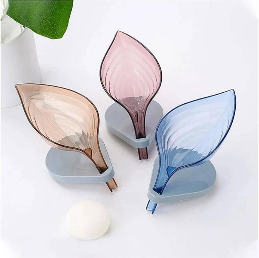 Silicone leaf soap drain holder with self-draining design for bathroom