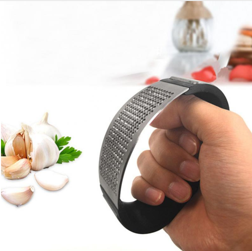 Ergonomic stainless steel garlic press with non-slip handle