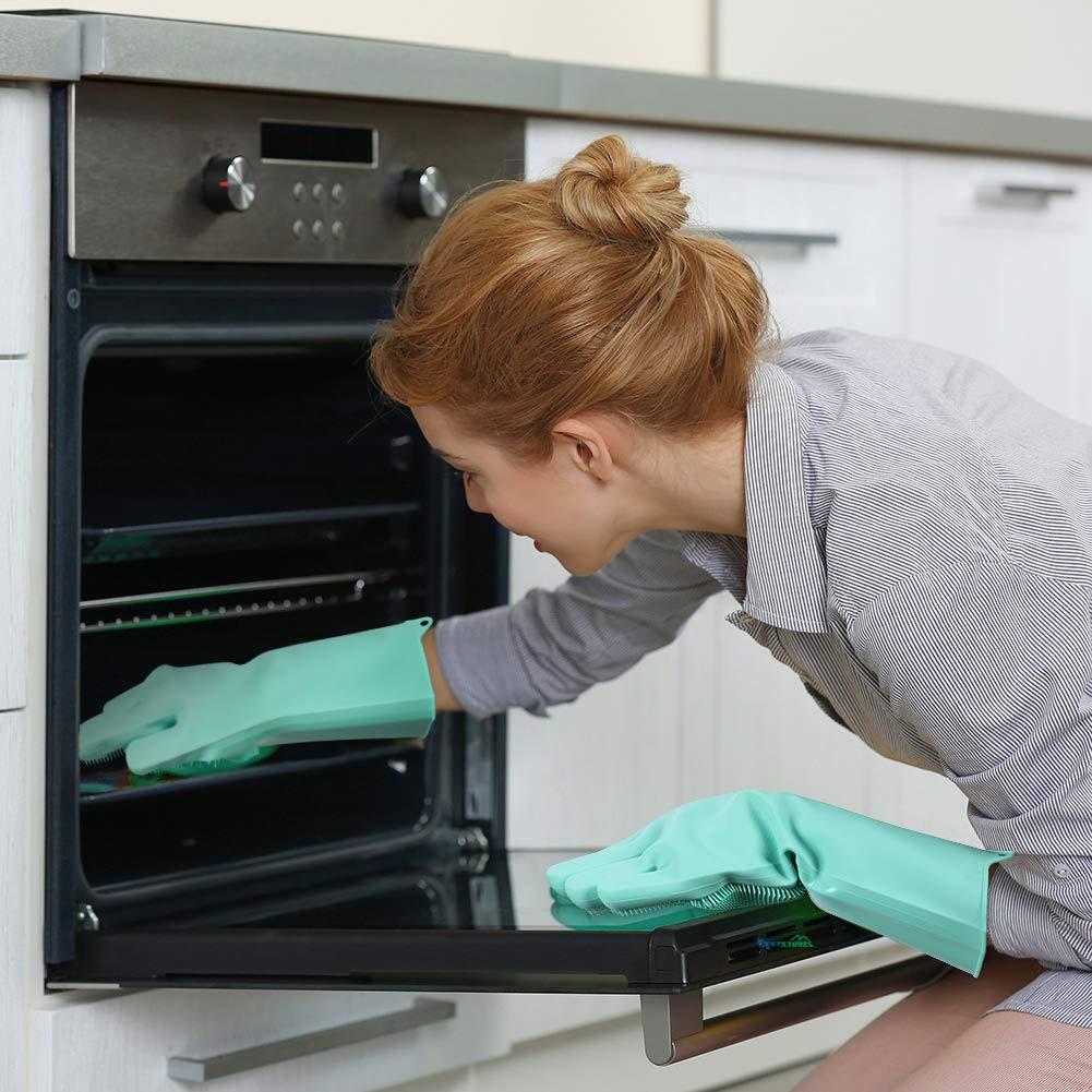 Heat resistant silicone dishwashing gloves with non-slip grip for kitchen