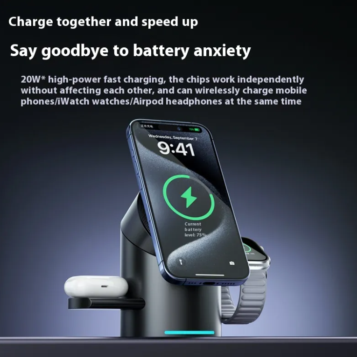 Magnetic charging dock for iPhone Apple Watch and AirPods on desk