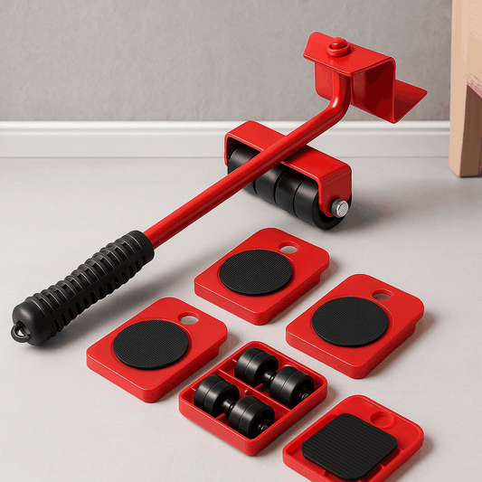 Furniture moving tool kit with lifter and swivel wheels for easy heavy furniture lifting