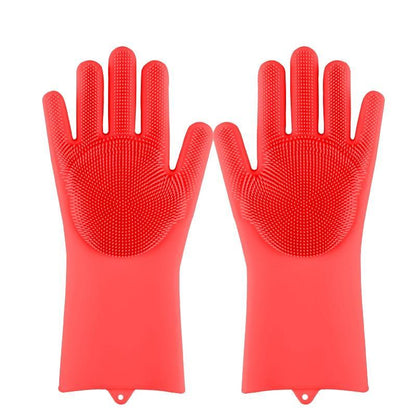 Magic silicone dishwashing gloves one size fits all in pink and red